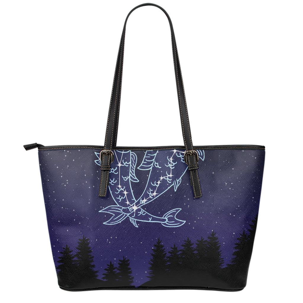 Pisces Constellation Print Leather Tote Bag