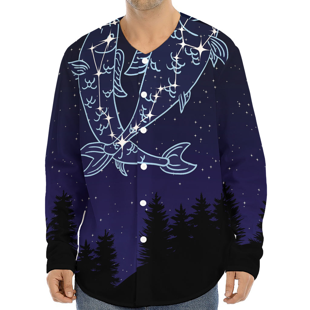 Pisces Constellation Print Long Sleeve Baseball Jersey