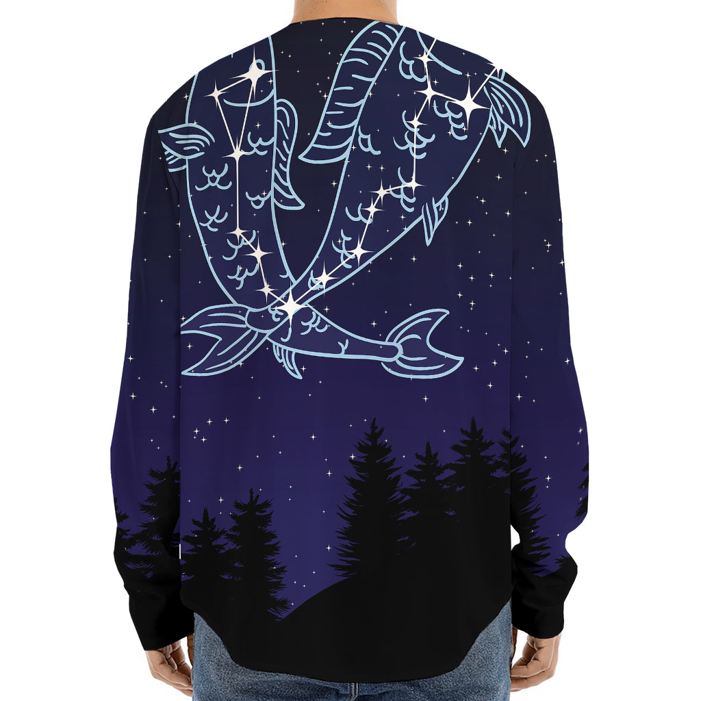 Pisces Constellation Print Long Sleeve Baseball Jersey