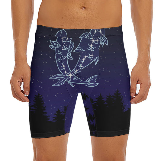 Pisces Constellation Print Men's Long Boxer Briefs