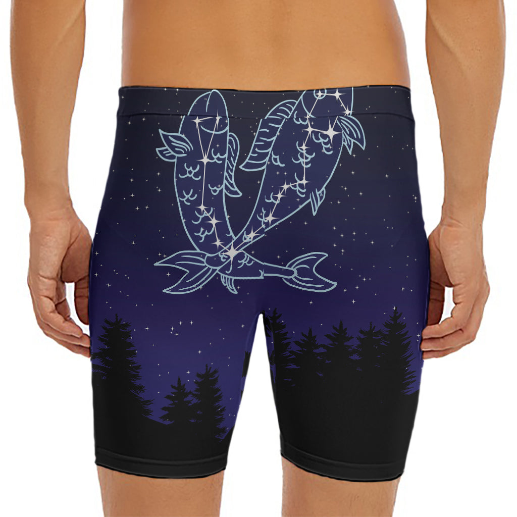 Pisces Constellation Print Men's Long Boxer Briefs