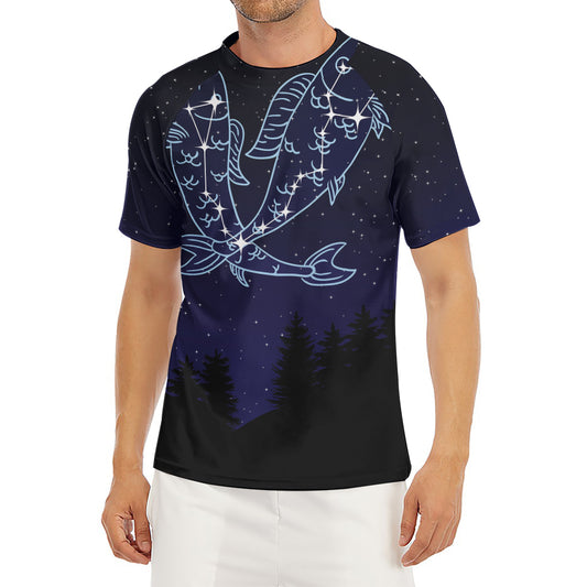 Pisces Constellation Print Men's Short Sleeve Rash Guard