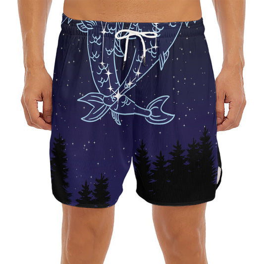 Pisces Constellation Print Men's Split Running Shorts