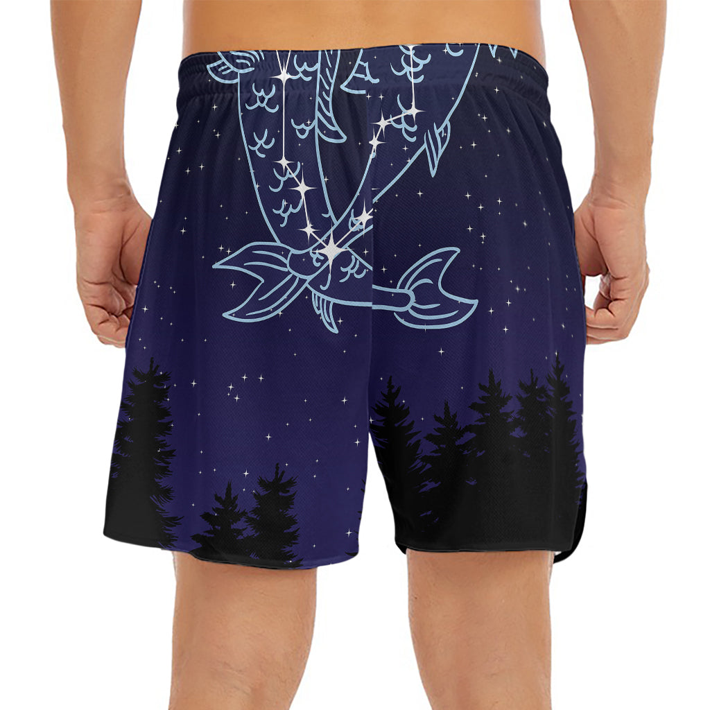 Pisces Constellation Print Men's Split Running Shorts