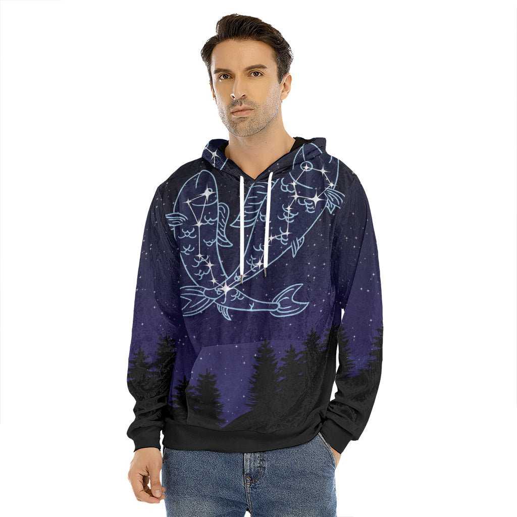 Pisces Constellation Print Men's Velvet Pullover Hoodie