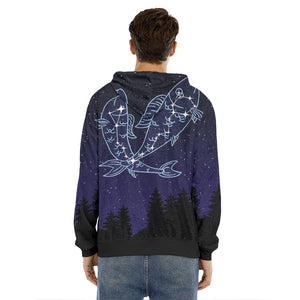 Pisces Constellation Print Men's Velvet Pullover Hoodie