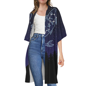 Pisces Constellation Print Open Front Beach Cover Up