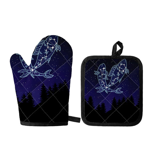 Pisces Constellation Print Oven Mitt And Pot Holder Set