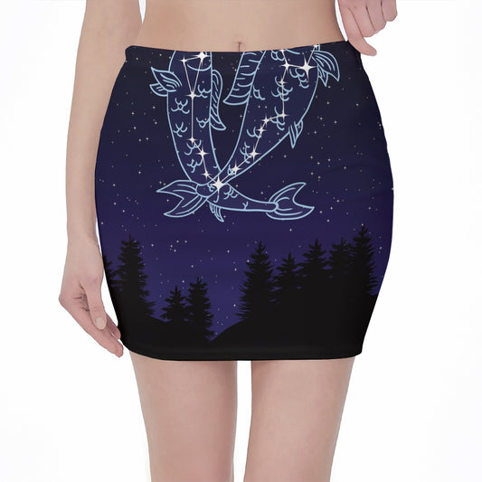 Pisces Constellation Print Pencil Mini Skirt