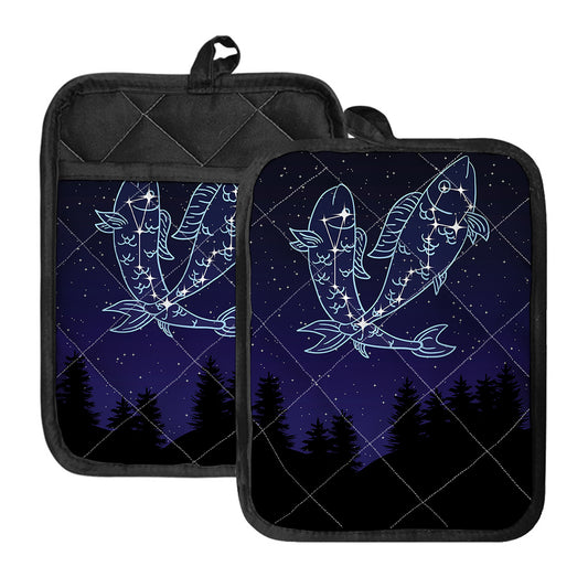 Pisces Constellation Print Pot Holders With Pocket