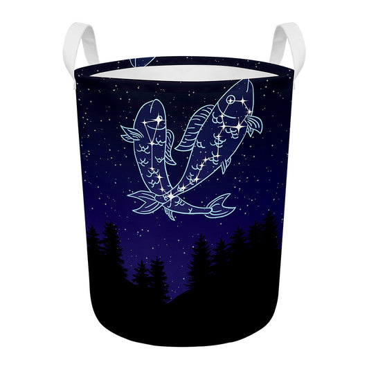 Pisces Constellation Print Round Laundry Basket
