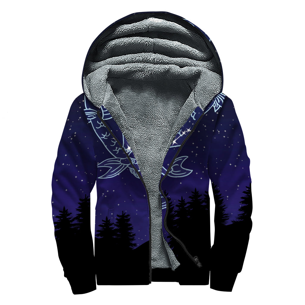 Pisces Constellation Print Sherpa Lined Zip Up Hoodie