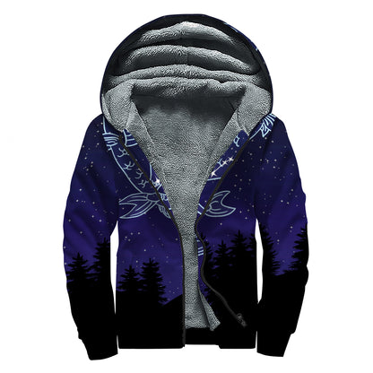 Pisces Constellation Print Sherpa Lined Zip Up Hoodie