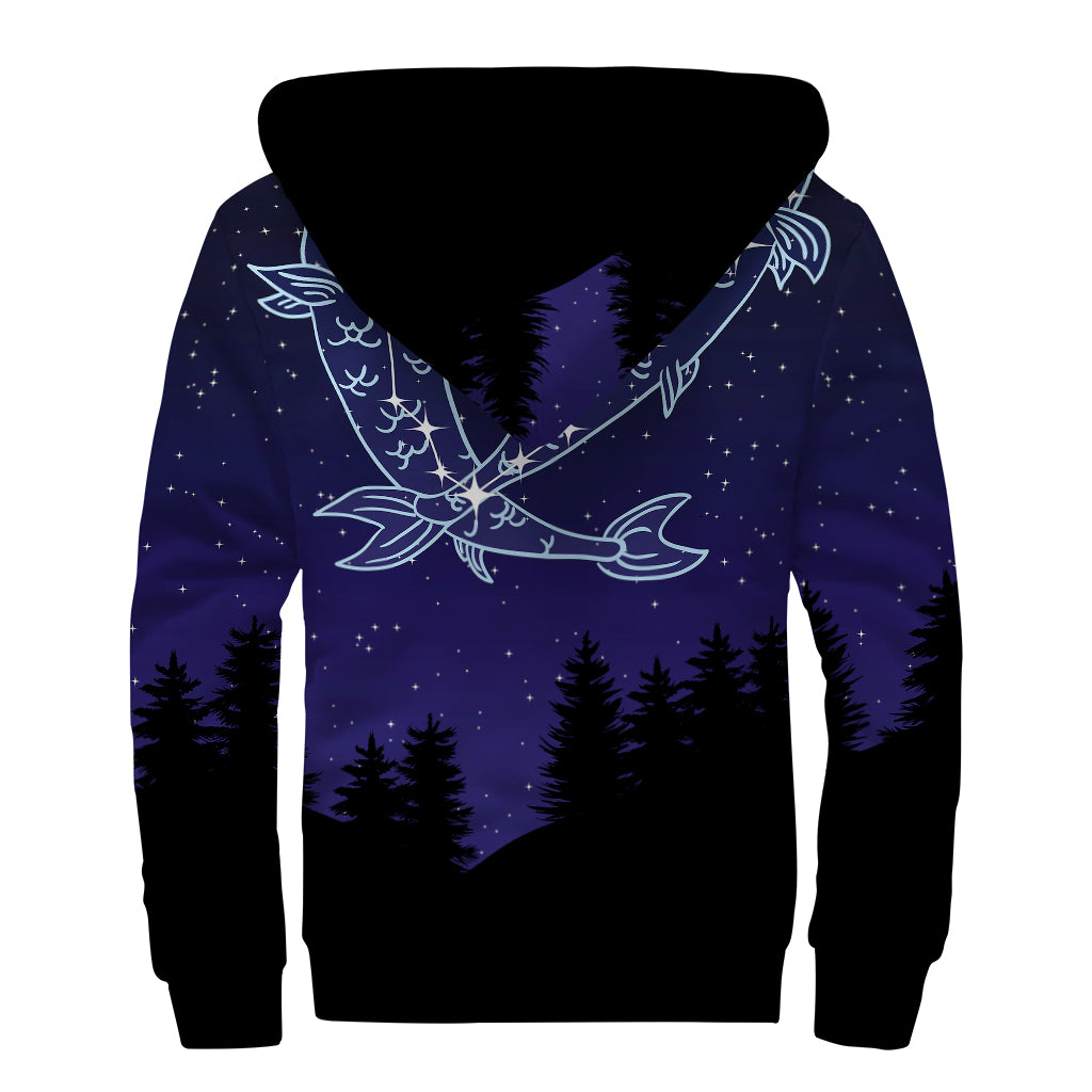 Pisces Constellation Print Sherpa Lined Zip Up Hoodie