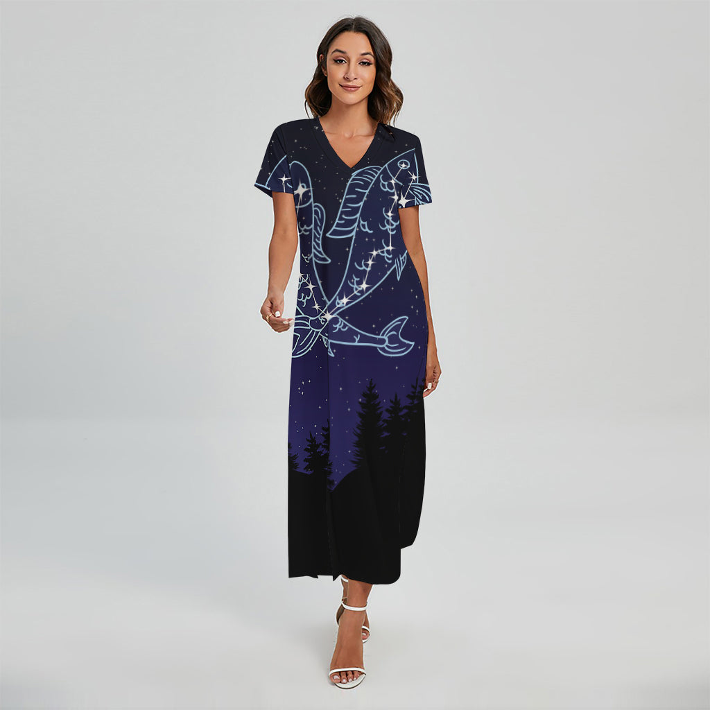 Pisces Constellation Print Short Sleeve Maxi Dress