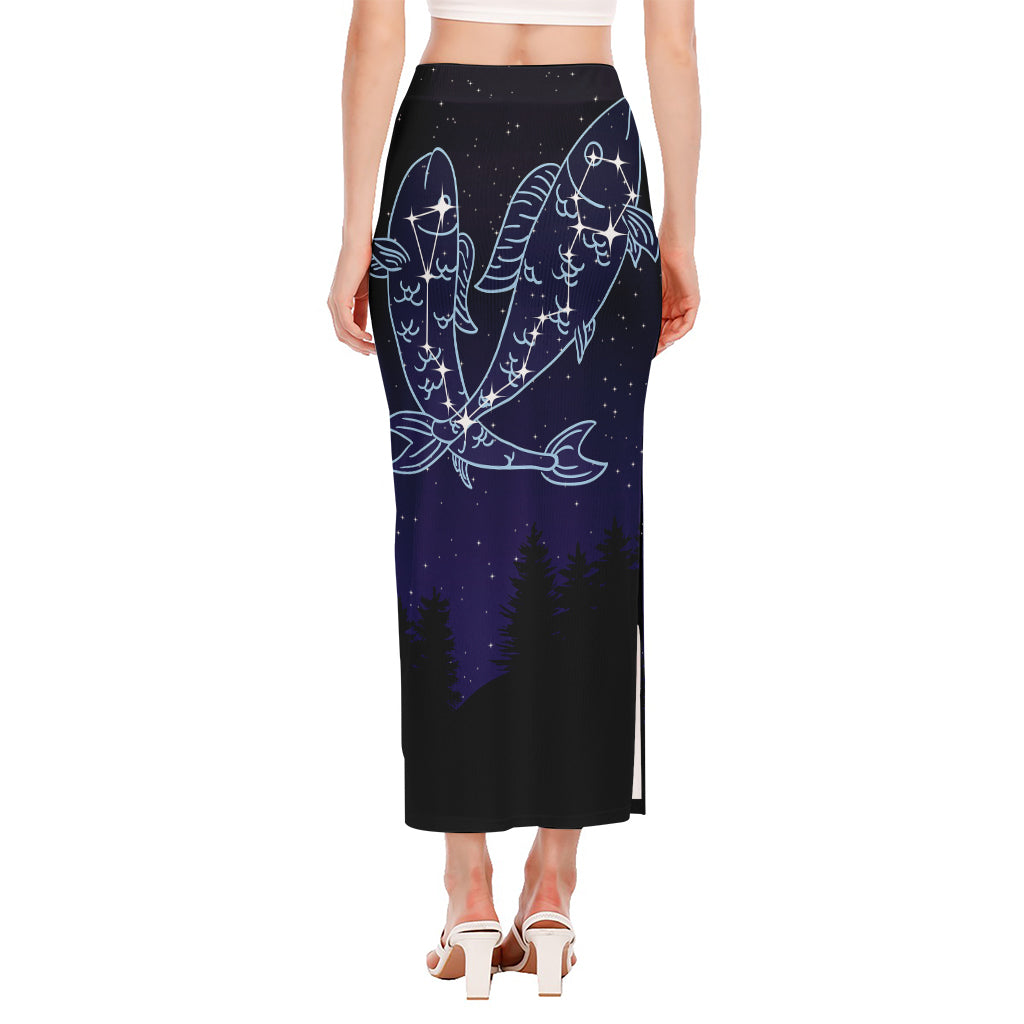 Pisces Constellation Print Side Slit Maxi Skirt