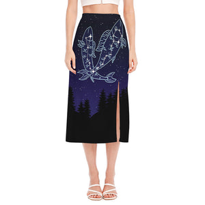 Pisces Constellation Print Side Slit Midi Skirt