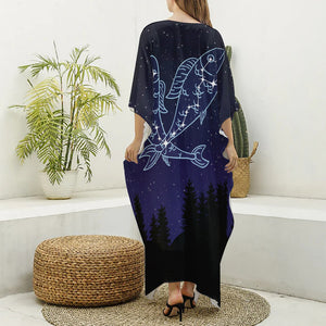 Pisces Constellation Print Silk V-Neck Kaftan Dress