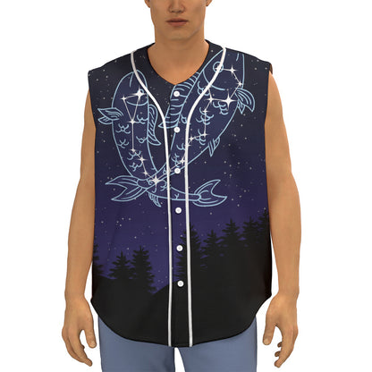 Pisces Constellation Print Sleeveless Baseball Jersey