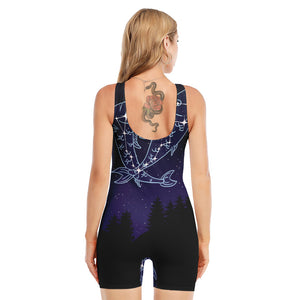 Pisces Constellation Print Sleeveless One Piece Swimsuit