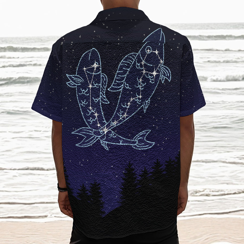 Pisces Constellation Print Textured Short Sleeve Shirt