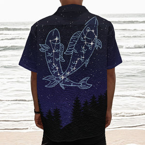 Pisces Constellation Print Textured Short Sleeve Shirt