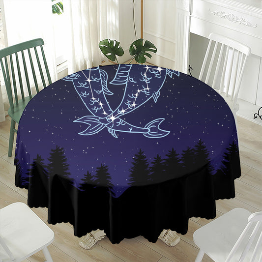 Pisces Constellation Print Waterproof Round Tablecloth