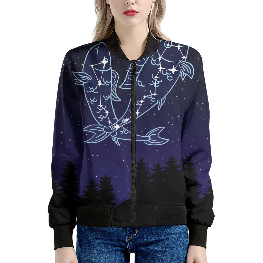Pisces Constellation Print Women's Bomber Jacket