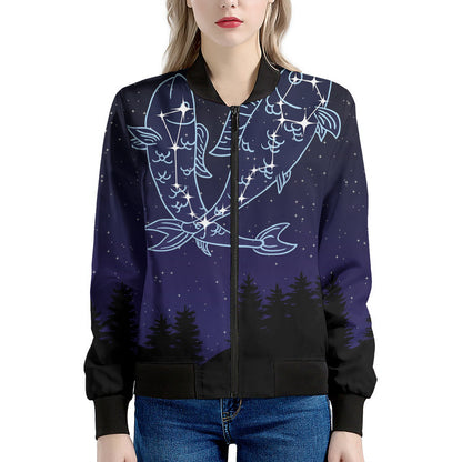 Pisces Constellation Print Women's Bomber Jacket