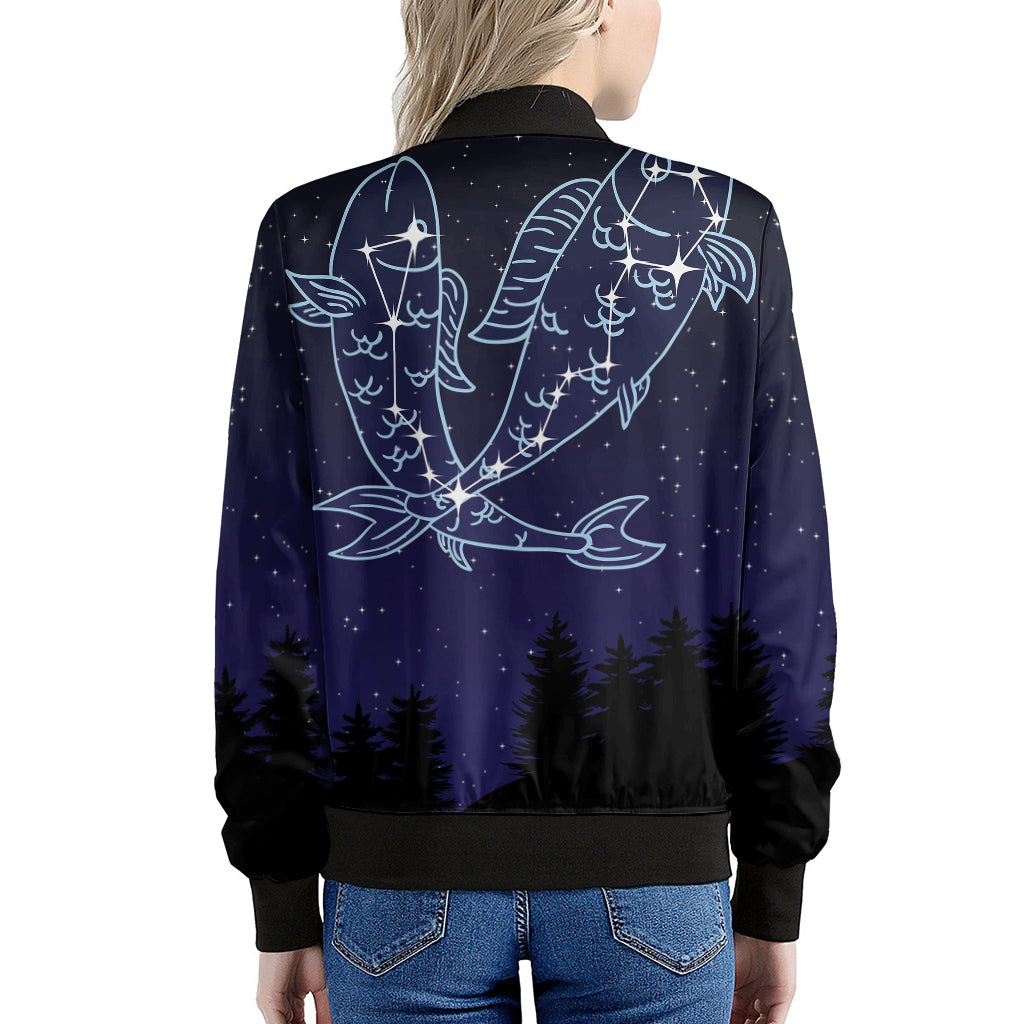 Pisces Constellation Print Women's Bomber Jacket