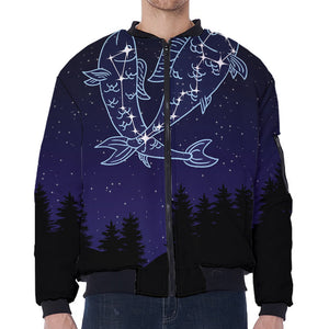 Pisces Constellation Print Zip Sleeve Bomber Jacket