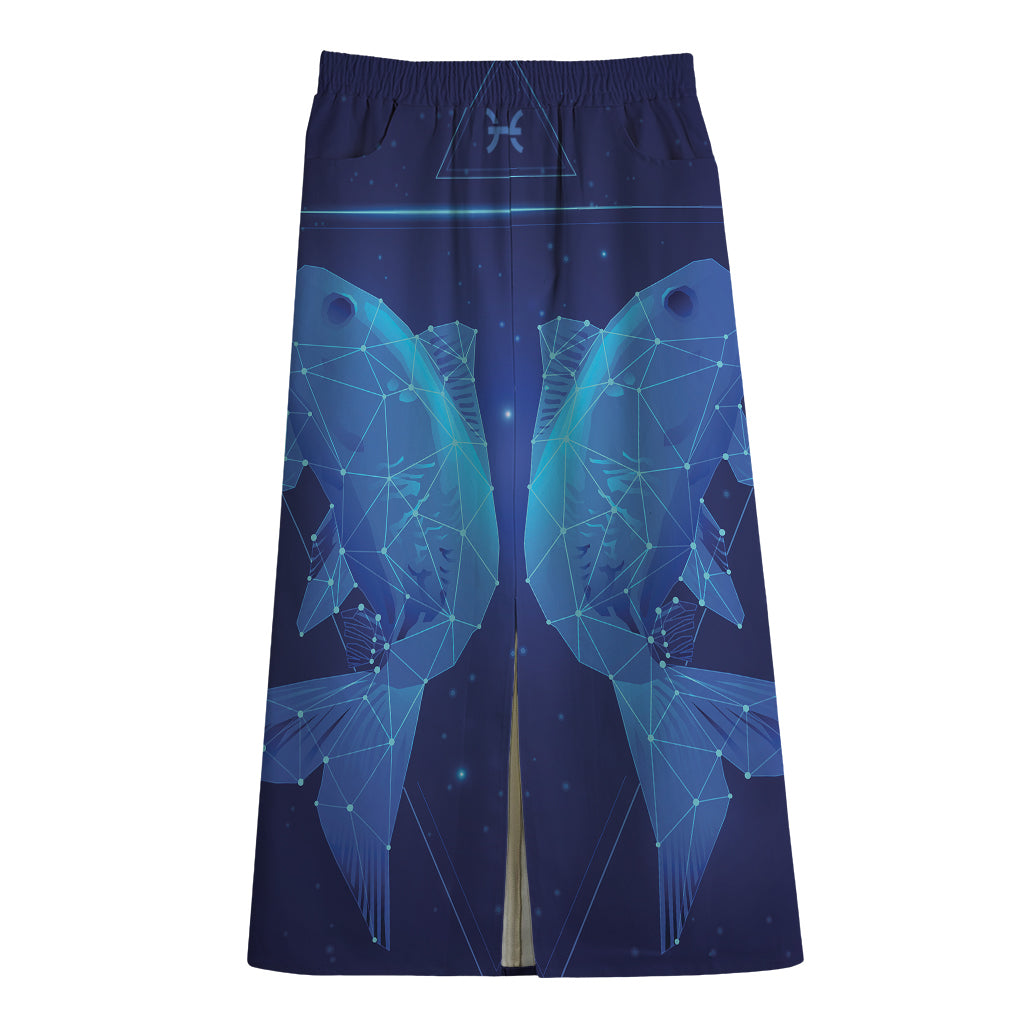 Pisces Horoscope Sign Print Cotton Front Slit Maxi Skirt