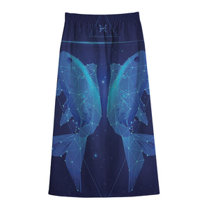 Pisces Horoscope Sign Print Cotton Front Slit Maxi Skirt