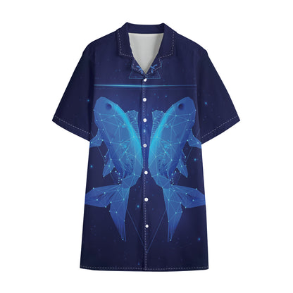 Pisces Horoscope Sign Print Cotton Hawaiian Shirt