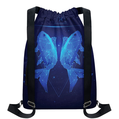 Pisces Horoscope Sign Print Drawstring Backpack