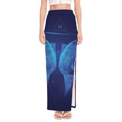 Pisces Horoscope Sign Print High Slit Maxi Skirt