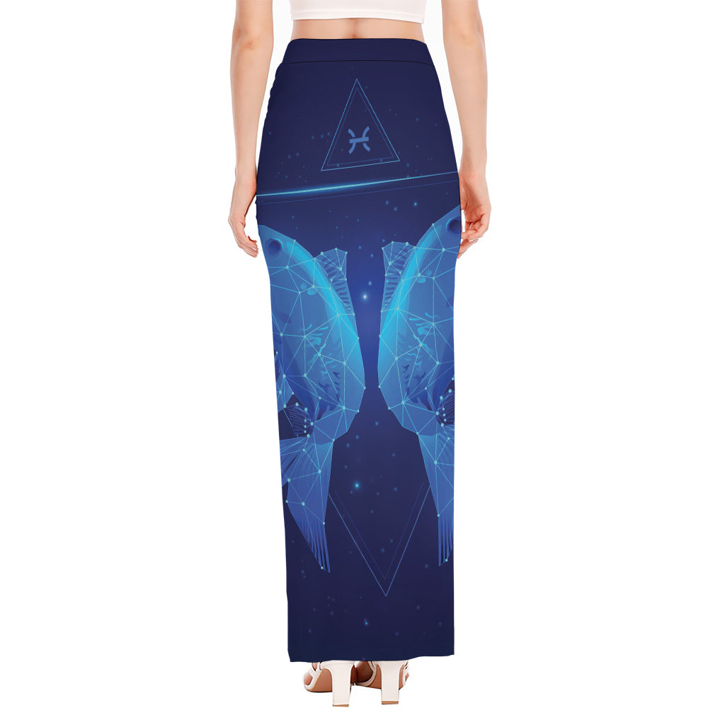 Pisces Horoscope Sign Print High Slit Maxi Skirt