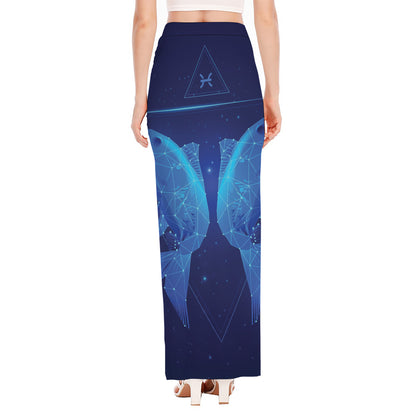 Pisces Horoscope Sign Print High Slit Maxi Skirt