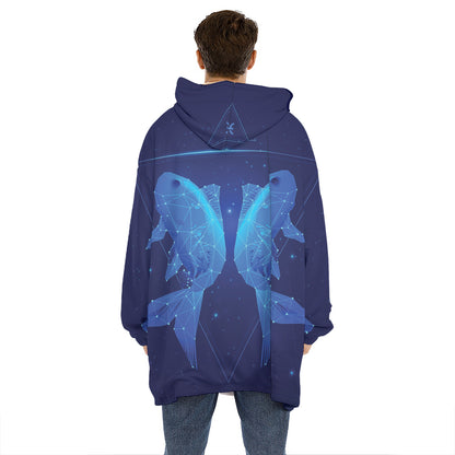 Pisces Horoscope Sign Print Hoodie Blanket