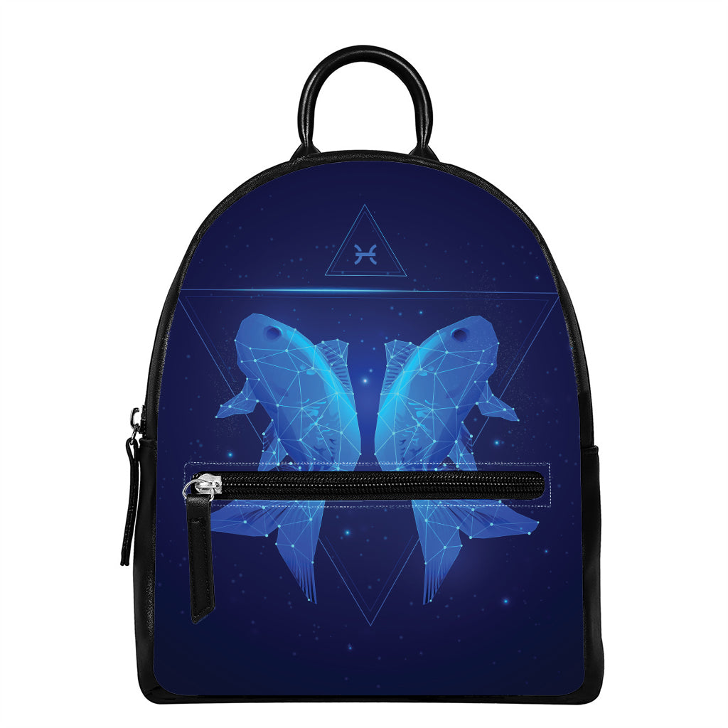 Pisces Horoscope Sign Print Leather Backpack