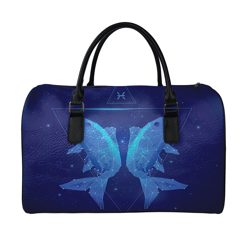 Pisces Horoscope Sign Print Leather Duffle Bag
