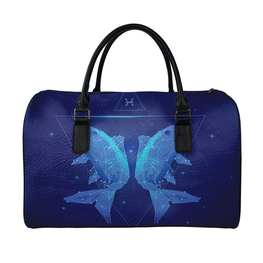 Pisces Horoscope Sign Print Leather Duffle Bag