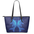 Pisces Horoscope Sign Print Leather Tote Bag With Zipper