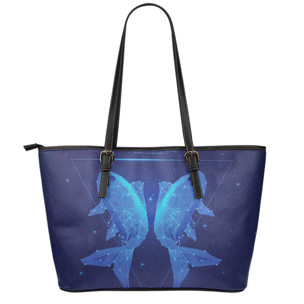 Pisces Horoscope Sign Print Leather Tote Bag