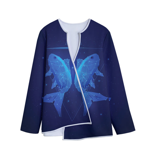Pisces Horoscope Sign Print Long Sleeve Short Coat