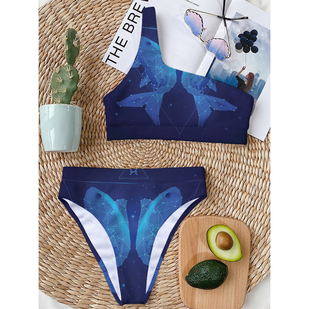 Pisces Horoscope Sign Print One Shoulder Bikini Top