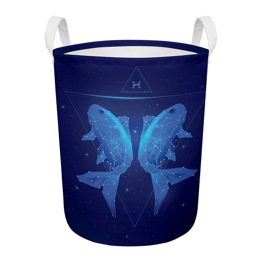 Pisces Horoscope Sign Print Round Laundry Basket