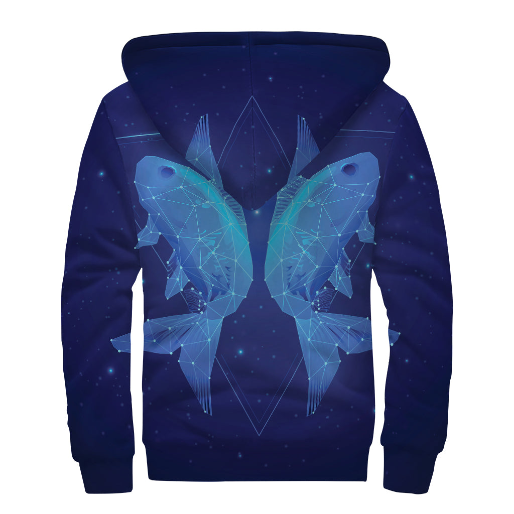 Pisces Horoscope Sign Print Sherpa Lined Zip Up Hoodie