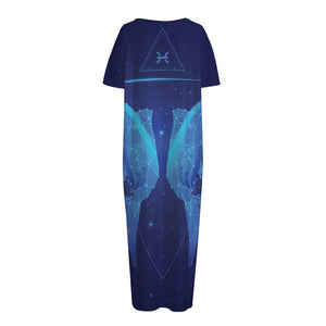 Pisces Horoscope Sign Print Short Sleeve Long Nightdress