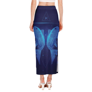 Pisces Horoscope Sign Print Side Slit Maxi Skirt